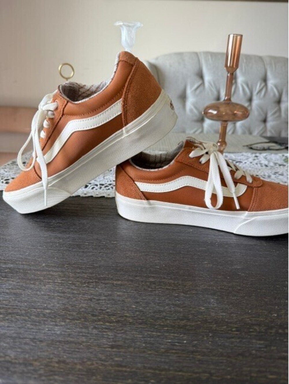 Vans Ward OLD SKOOL plaid glazed Ginger/Brown/White women's size 8.5